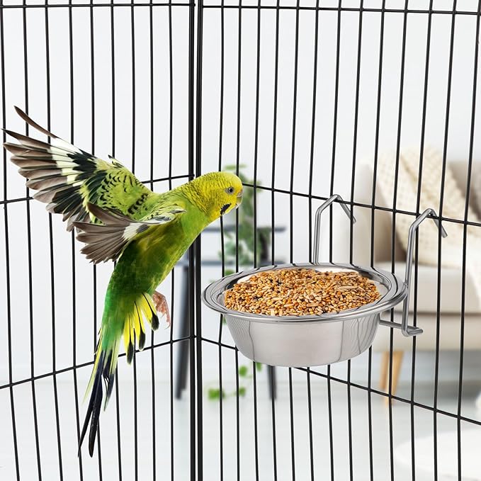 Hypeety Stainless Steel Food Water Cup with Bolt Hooks for Pet Bird Crates Cages Coop Dog Cat Parrot Bird Rabbit Pet (Small,11cm)