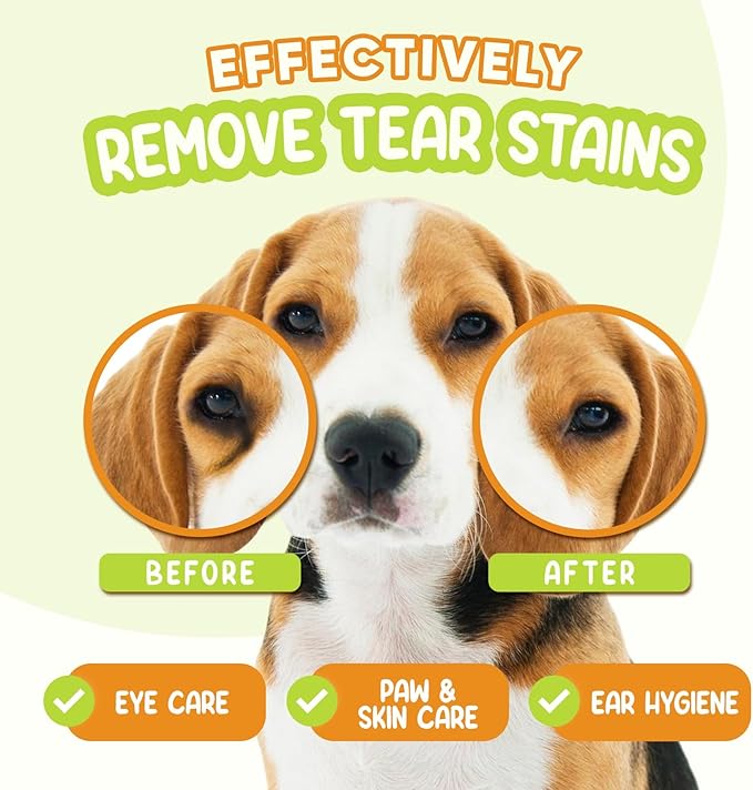 Pet Eye Wipes for Dogs & Cats | Gently Removes Tear Stains, Eye Debris, Discharge, Mucus Secretions | Chamomile Oil Pet Cleaning & Deodorizing Wipes for Eyes & Stains (200 Count)