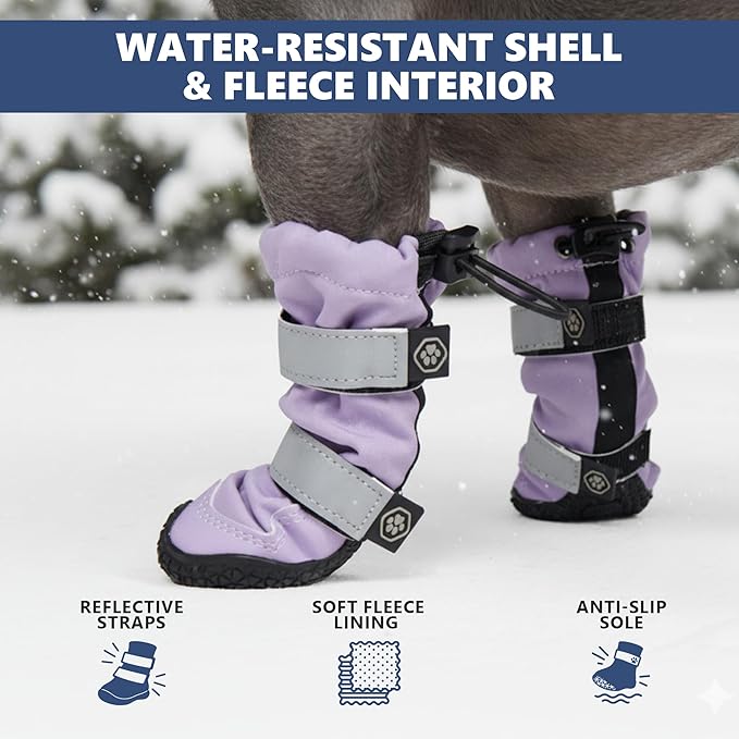 Spark Paws Dog Shoes, Waterproof Dog Boots for Medium to Large Dogs, Non Slip, Breathable Dog Booties and Paw Protectors - 4PCS Doggie Hiking Boots with Reflective Straps - Lilac - Size 4