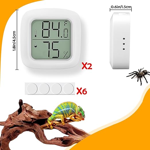 2 PCS Reptile Thermometer and Humidity Gauge for Reptile Tank with On-Off, Reptile Tank Accessories for Jumping Spider, Leopard Gecko, Hermit Crab, Gecko, Ball Python, Lizard, white,rectangle
