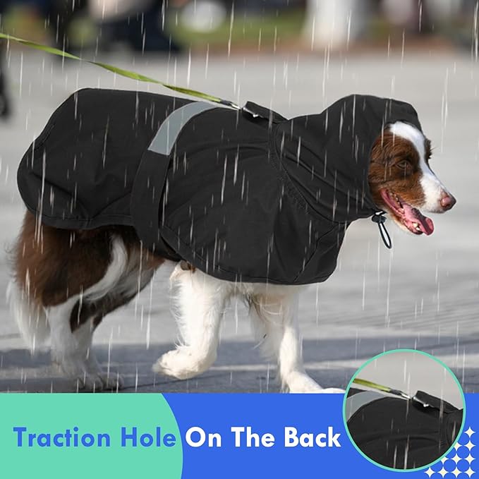MIGOHI Dog Rain Jacket, Waterproof Rain Coat for Dogs | Outdoor Dog Raincoat with Hood, Windproof & Breathable, Reflective Strips for Safety, Black, M