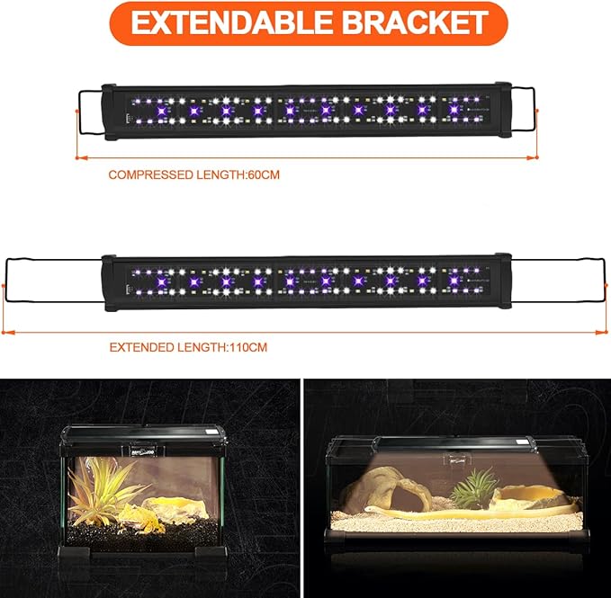 22-Inch LED UVB Light Fixture for Reptiles, Adjustable 10.0–20.0 UVA UVB Lamp with Dimming & Timer, 26W Aluminum Light for Bearded Dragons, Turtles, Snakes – Full Spectrum UVI Lighting for Tanks