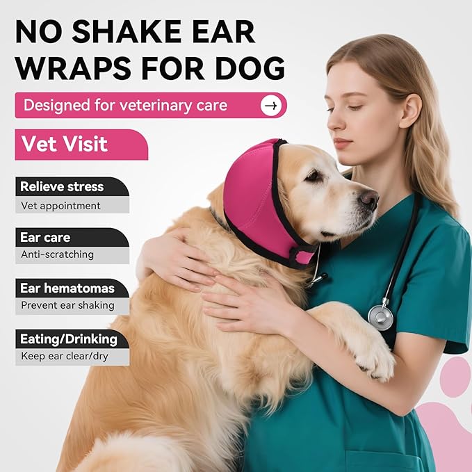 Dog Ear Covers for Bath, Dog Ear Muffs Noise Protection, Elastic Waterproof Ear Protector with Calming Hoodie Design for Fireworks, Vet Visits, Grooming (Rose, Small)