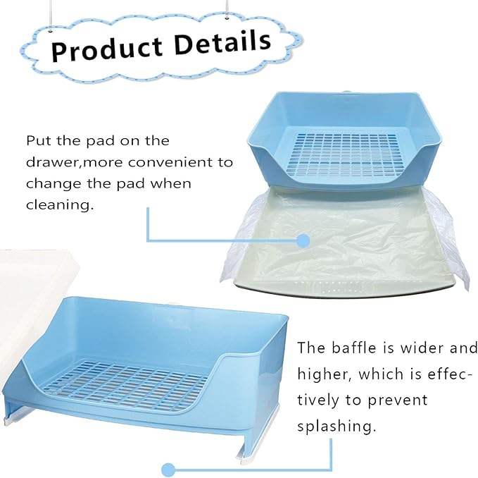 PINVNBY Large Rabbit Litter Box Corner Toilet Box Bigger Pan Pet Potty Trainer with Drawer for Adult Bunny Guinea Pig Chinchilla Ferret Galesaur Hedgehog Small Animals(Blue)