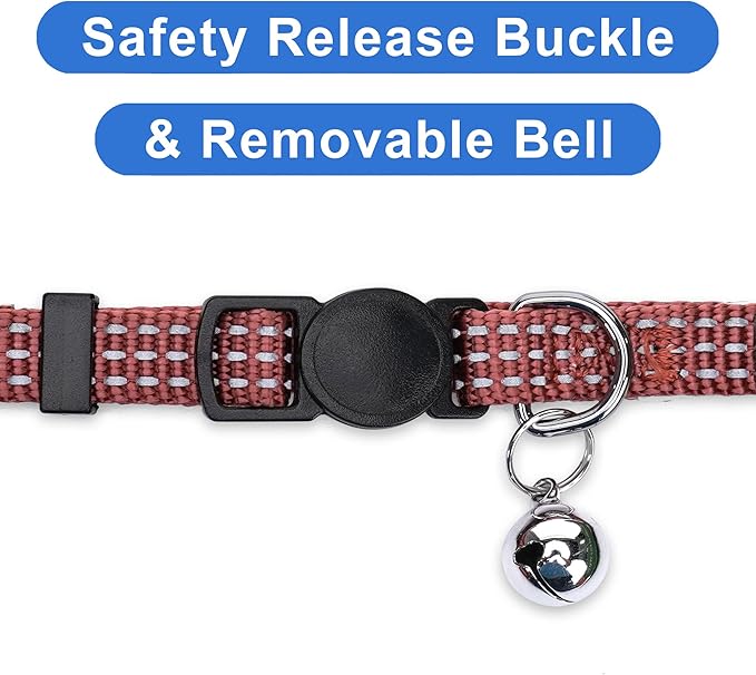 Pawtitas Reflective Cat Collar with Safety Buckle and Removable Bell Cat Collar Kitten Collar Brown Cat Collar One Size