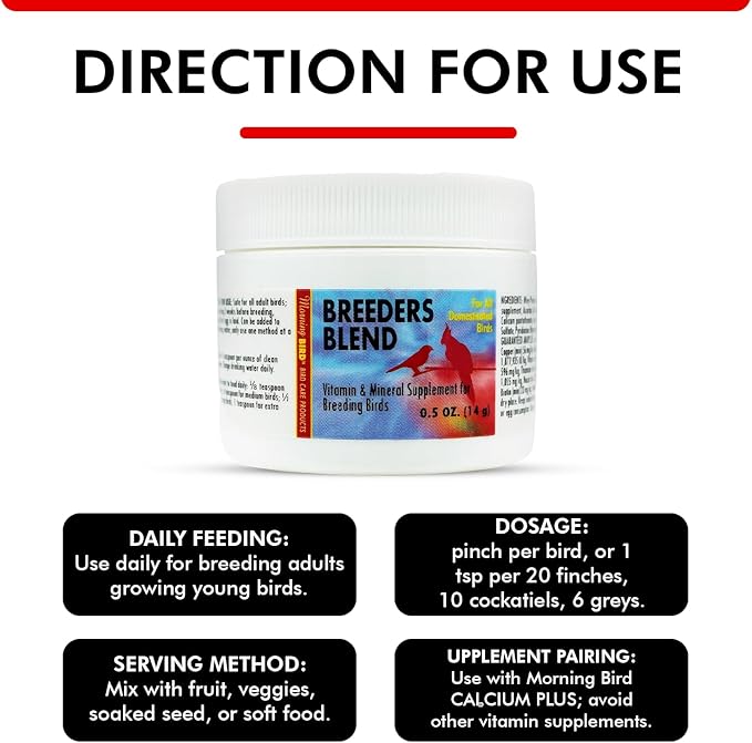 Morning Bird Breeders Blend 0.5 oz – Protein Supplement for Birds – Supports Breeding, Chick Growth, Muscle Development & Immune Support – Daily Vitamin Blend for Strong Bones & Overall Health