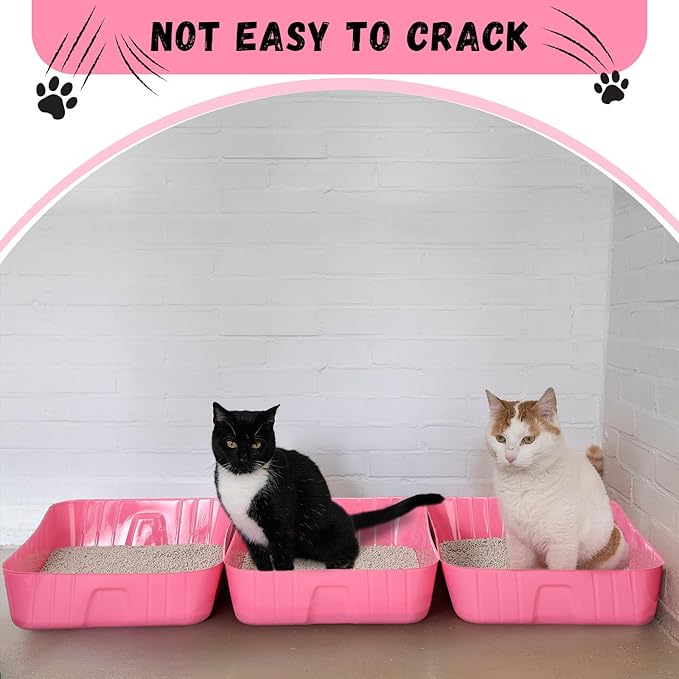 Bokon 25 Pcs Disposable Litter Boxes for Cats Plastic Cat Litter Tray Large Kitten Pan for Kitty Rabbit Guinea Pig Hamster Pets Supplies Travel Home Toilet, 15.7 x 11.8 x 3 Inches(Pink)