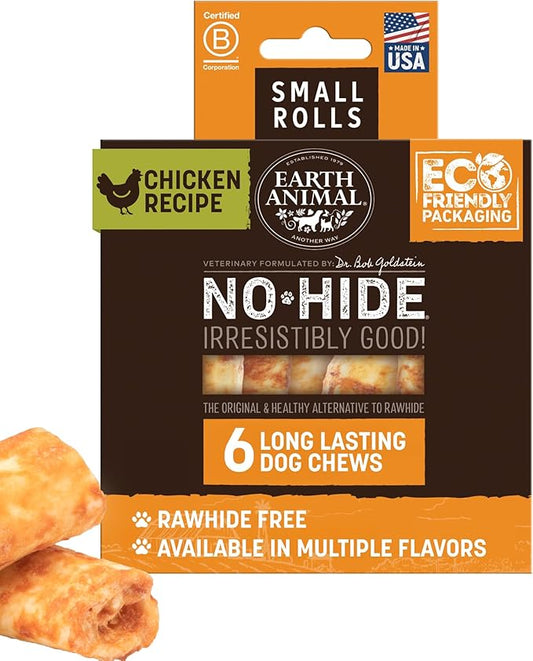 Earth Animal No Hide Small Long Lasting Dog Chew Rolls, Chicken - 6 Count