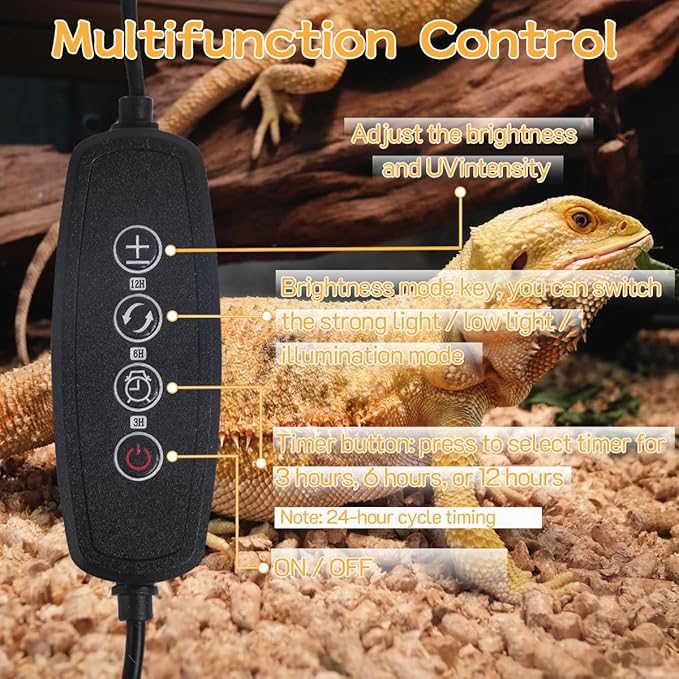11-Inch 15W LED UVB Light for Reptiles with Dimming & Timer, Adjustable 10.0-20.0 UVB UVA Lamp for Bearded Dragons, Turtles, Snakes – Full Spectrum UVI Lighting Fixture for Desert & Tropical Habitats