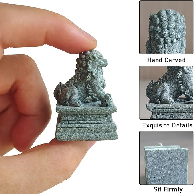 livelyfish Asian Fu Foo Dogs Statues Mini A Pair of Guardian Lion Figurine Sandstone Pets Fish Tank Aquarium Landscape Ornaments Accessories Feng Shui Decorations, A