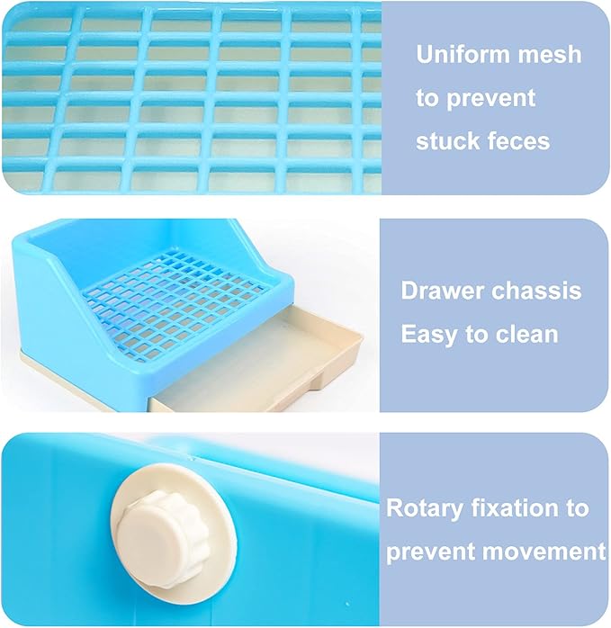 kathson Rabbit Litter Box Trainer Small Animal Potty Corner Toilet with Drawer Pet Cage Pan Litter Bedding Box for Adult Guinea Pig Hamster Bunny Ferret Galesaur Mouse Squirrel (Blue)