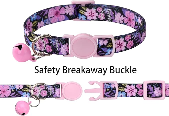Cat Collar Breakaway with Bells, 3 Pack Girl Boy Pet Cat Collar with Bohemia Floral Tribal Geometric Patterns, Adjustable 7.5-12 Inch, with Safety Buckle for Kitten Cat(Set A)
