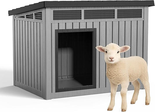 DRATO Outdoor Dog and Goat House - Resin All-Weather Dog House Outdoor, Durable Dog Kennel Outside for Backyard, Farm, Pasture