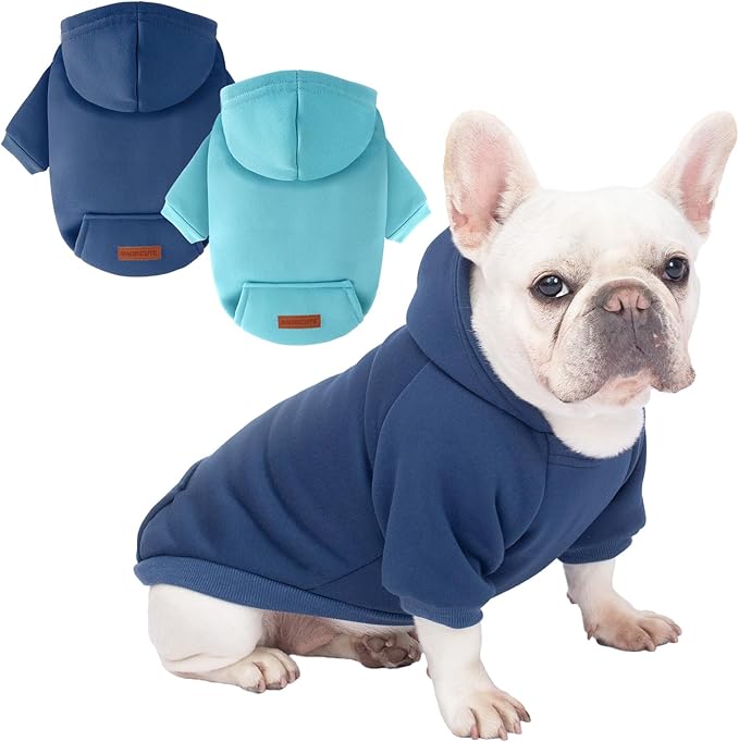 2 Pack Dog Hoodie Warm Hood Dog Sweater Cold Weather Small Dogs Sweatshirt Comfort Pet Clothes for Small Medium Dogs with Pockets Cats Chihuahua Clothes for Male Female Girl Boy Sporty Daily Wear
