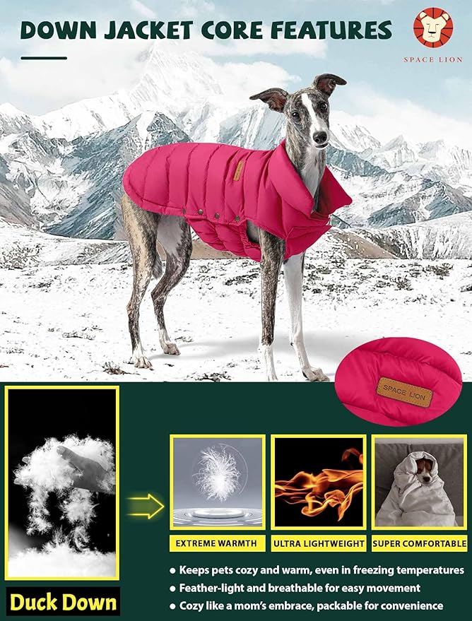SPACE LION Puffer Jacket, Down Winter Coat, Durable Outdoor Coat for Cold and Windy Conditions, Waterproof, Windproof, Lightweight Jacket, Adjustable Fit ForSmall Dog(Red,S)