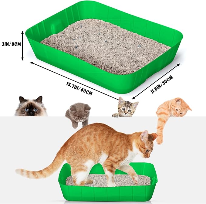 Bokon 25 Pcs Disposable Litter Boxes for Cats Plastic Cat Litter Tray Large Kitten Pan for Kitty Rabbit Guinea Pig Hamster Pets Supplies Travel Home Toilet, 15.7 x 11.8 x 3 Inches(Green)