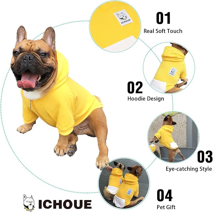 iChoue English Bulldog Clothes Hoodies for Dogs French Frenchie Pug English Boston Terrier Bully Pitbull Corgi Sweatshirt Sweater Clothing - Yellow/XXLarge