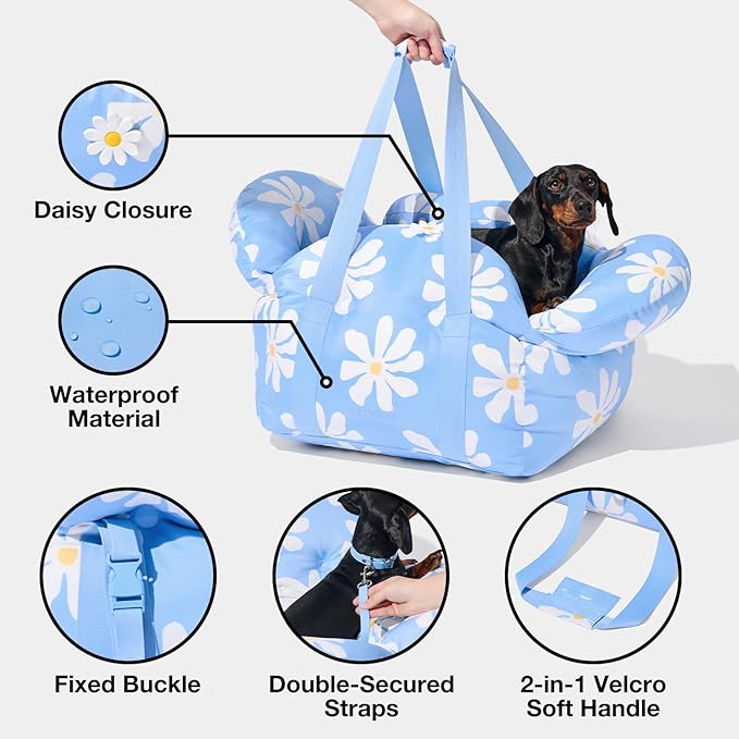 VETRESKA Pet Car Seat for Small Dogs - Washable Cat Carrier for Car Seat Portable Puppy Dog Bed, Pet Travel Carrier Bed with Safety Clip-On Leas