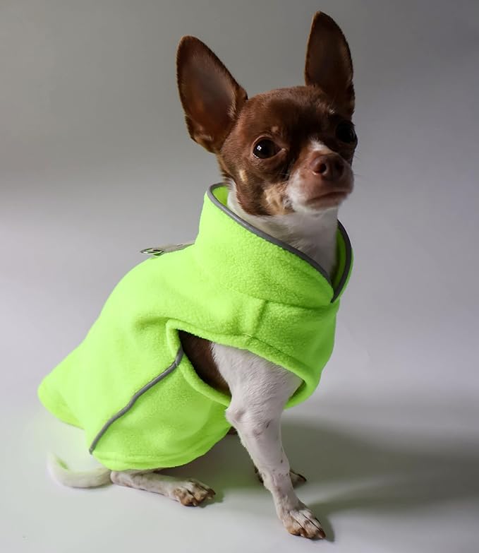 JACKO & CO - Fleece Vest Sweater with Leash Ring - Soft Lightweight Breathable for Puppies Small Medium Dogs, Kitten, Cats, Chihuahua - Warm for Fall/Autumn/Winter (Lime Green, XX-Large 25-35lbs)