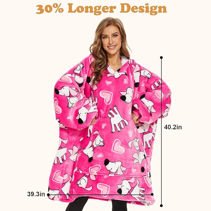 THREE POODLE Wearable Blanket Hoodie for Women, Oversized Sherpa Sweatshirt Blanket for Adults Men, Cozy Dog Hooded Blankets, Gifts for Teen Girls Women Mom Sister