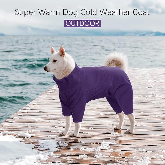 ROZKITCH Dog Winter Coat Soft Fleece Pullover Pajamas, Pet Windproof Warm Cold Weather Jacket Vest Cozy Jumpsuit Apparel Outfit Clothes for Small Medium Large Dog Walking Sleep Purple 3XL