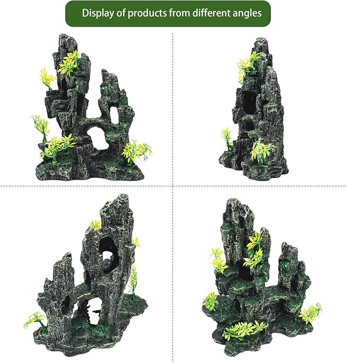 Aquarium Decor - Fish Tank Decorations with Mountain View Stone Ornament, Ideal for Betta, Snails, Turtle, Hiding, Climbing, Exploring, Landscaping, Aquascaping