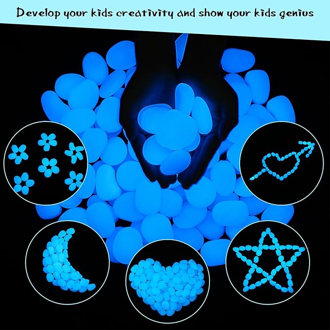 100 Pcs Glow in The Dark Rocks Glow in The Dark Pebbles Outdoor Fish Tank Rocks Aquarium Gravel Luminous Stones for Walkway Succulent Plant Halloween Decor(1.8 Inch,Dark Blue)