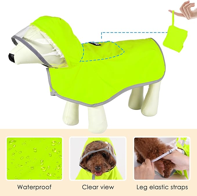 Lukovee Dog Raincoat, Adjustable Dog Rain Jacket with Clear Hooded Double Layer for Large Medium Small Dogs Puppies, Waterproof Rain Coat Poncho with Reflective Storage Pocket & Rim (Green,XXXL)