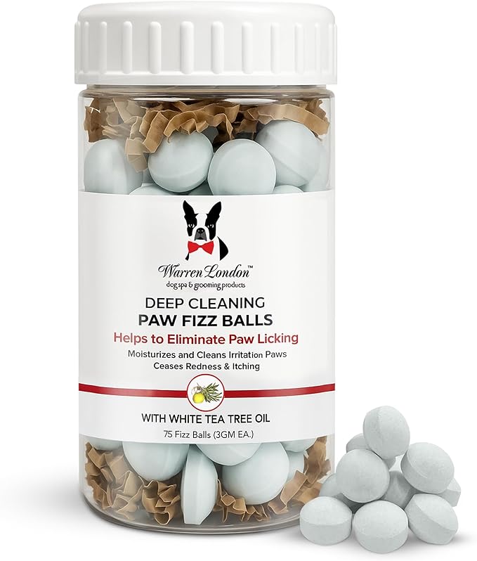 Warren London Deep Cleaning Paw Soak for Dogs – 75 Count Fizz Balls | Made with Tea Tree Oil, Aloe & Seaweed | Stops Licking & Promotes Healthy Pads | 5-Minute at-Home Spa Treatment