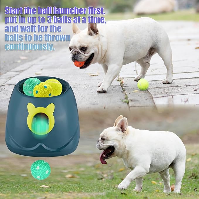 Automatic Ball Launcher for Dogs, Dog Fetch Ball Thrower Launcher, 4 Adjustable Distances, Interactive Pet Self Playing for Small Dogs and Puppies with 10 Balls (2 inches)