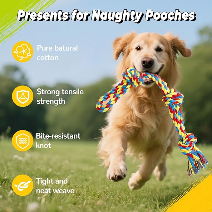 YALAVA 2 Pack 20 Inch Dog Rope Toy for Aggressive Chewers, Heavy Duty Chew Toys for Teeth Cleaning, Cotton Rope Dog Tug Toy for Medium to Large Breed