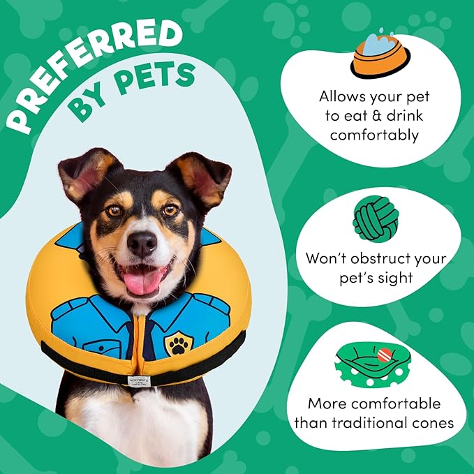 BENCMATE Inflatable Dog Cone Collar Alternative, Soft Dog Cone for Small Medium Large Dogs and Cats, Neck Recovery ECollar Donut Collar After Surgery (XLarge, Police Officer)