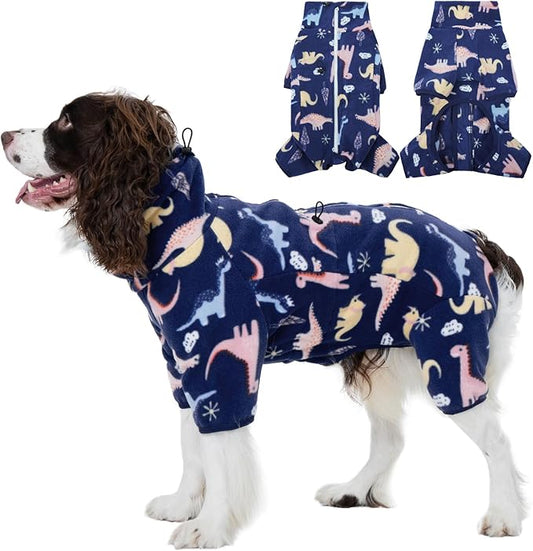 ROZKITCH Dog Winter Coat Soft Fleece Pullover Pajamas, Pet Windproof Warm Cold Weather Jacket Vest with Reflective Zipper, Jumpsuit Apparel Outfit Clothes for Medium Dog Dinosaur L
