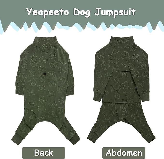 Dog Coats Autumn Winter Jumpsuit for Large Medium Dogs, Warmer Polar Fleece Dog Bodysuit Lightweight Pajamas, Pullover Stretchy Cold Weather Clothes (Dark Green, 3XL)