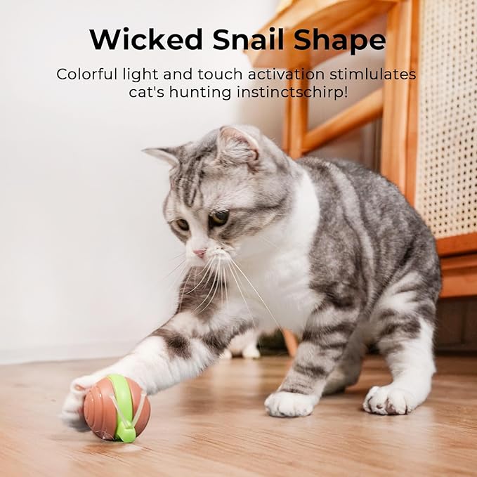 Cheerble Interactive Cat Toy for Indoor Cats, Wicked Snail Kitten Toys, Automatic Cat Toys with LED Lights, Rechargeable Moving Toys for Cats, Smart Stimulating Electric Pet Toy (Brown)