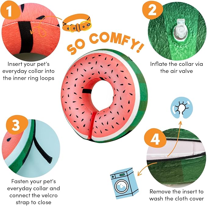 BENCMATE Inflatable Dog Cone Collar Alternative, Soft Dog Cone for Small Medium Large Dogs and Cats, Neck Recovery ECollar Donut Collar After Surgery (XLarge, Watermelom)