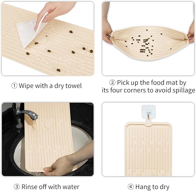 Ptlom Pet Placemat for Dog and Cat, Anti-Slip Waterproof Dogs Feeding Mat Prevent Food and Water Overflow, Bowl Mats Suitable for Medium and Small Pets, Beige, Silicone
