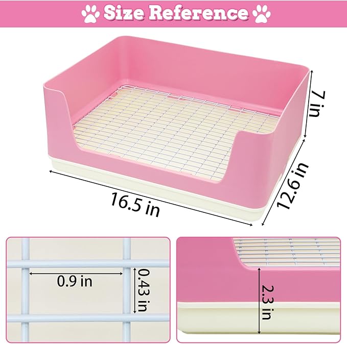 Fhiny Large Rabbit Litter Box for Cage, Plastic Guinea Pig Litter Pan with 6 PCS Disposable Pee Pads Potty Trainer Corner Toilet Box for Bunny Guinea Pigs Ferrets Chinchillas Small Animals (Pink)