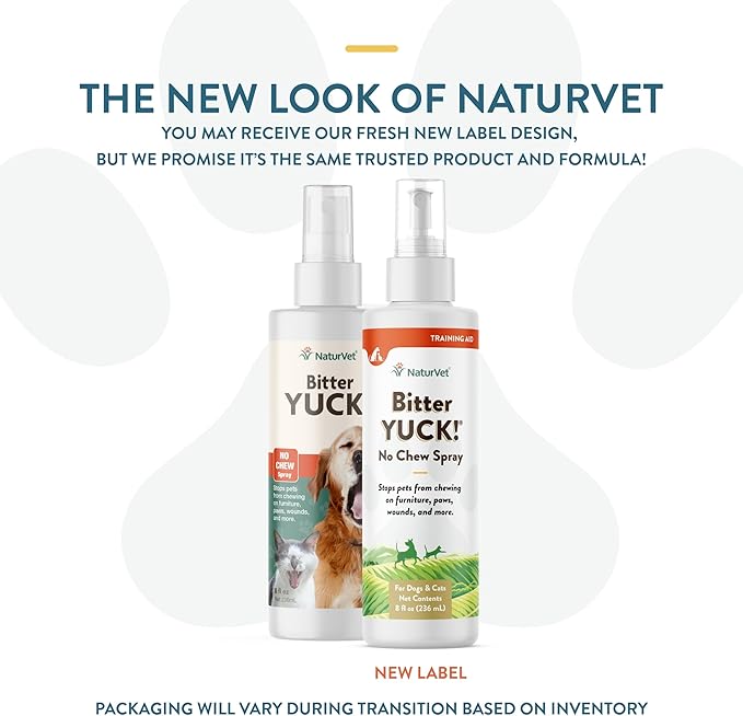 NaturVet Bitter Yuck! No Chew Spray for Dogs, Cats, and Horses Pet Training Spray, Liquid, Made in The USA, 8 Ounce