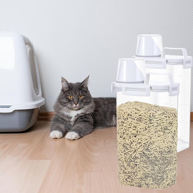REEZEIVI 2 Pcs Cat Litter Storage Container Cat Litter Storage Bin with Airtight Lid and Handle,10 lbs cat litter container,Translucent Body,Moisture Cat Litter Storage