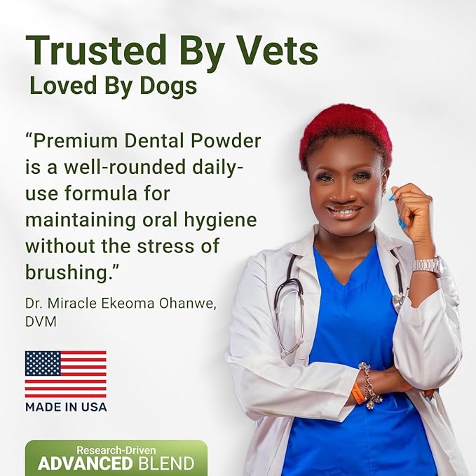 Dog Teeth Cleaning Powder with Probiotics – Dog Dental Care for Plaque & Tartar Remover – Effective Dog's Teeth Care & Oral Hygiene for Fresh Breath – USA Made Dental Powder for Dogs Teeth