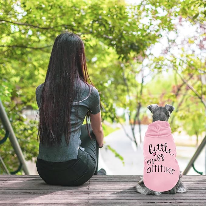 Cat Hoodies for Cats Puppy Pet Clothes Cat Apparel Little Miss Attitude Print Dog Hoodie for Small Medium Dogs Outfits for Kittens(Pink,2XL)