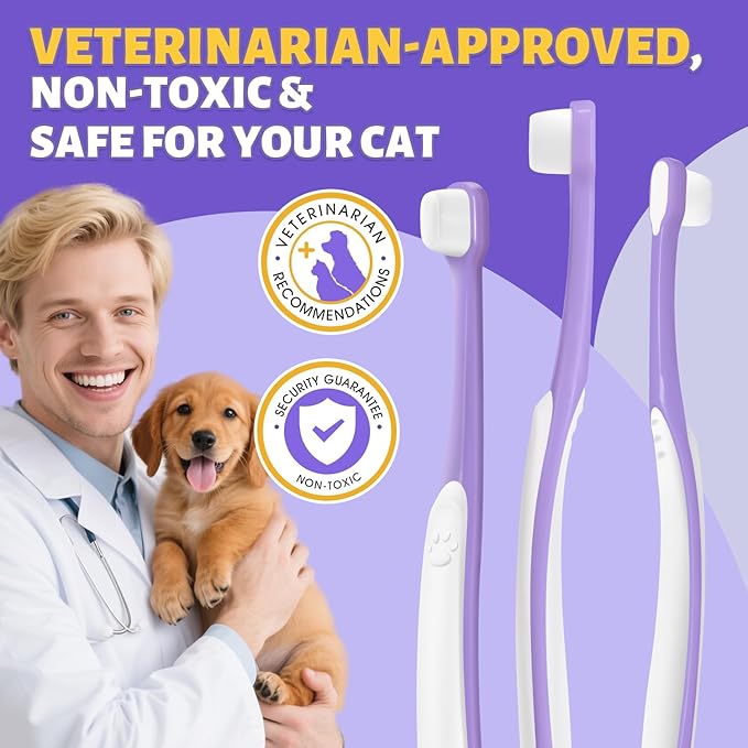 Tiny Dog Toothbrush for Small Dogs - 0.39" Mini Brush Head, Curved Handle, Soft Bristles, Dual Rubber Back, Gentle Puppy Tooth Brush Kit for Yorkie Chihuahua & Small Dog Teeth Cleaning