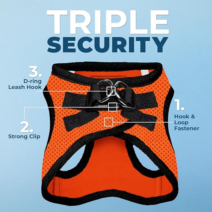 Best Pet Supplies - All Weather Mesh, Reflective, No Pull Harness for Small, Medium Dogs, Cats - Secure with Hook & Loop Fastener, Buckle, Double D-Rings - Orange/Black Trim, XS