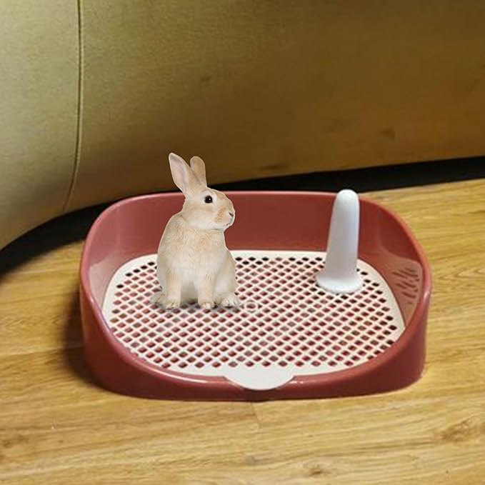 Tfwadmx Rabbit Litter Box Guinea Pig Litter Boxes Small Animal Toilet Corner Pan Rectangle Potty Trainer for Ferret, Chinchilla(15.7" x 11.8" x 3.9",Red)