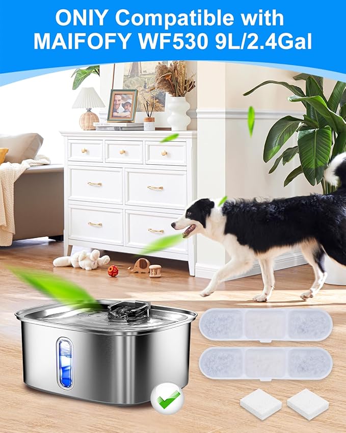 6+6 Pack Pet Water Fountain Filters Fit for Automatic Dog Water Dispenser WF530 9L/2.4GaL, Dog Bowls Replacement Filter Fit for Stainless Steel Large Dogs Waterer Fountain
