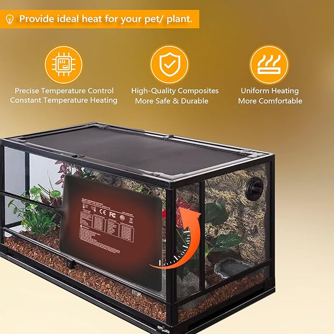 Reptile Heating Pad with Digital Thermostat, 6x8 Inch Under Tank Heat Pad for Reptiles/Tortoise/Snakes/Lizard/Gecko/Hermit Crab/Frog/Spider/Insect Breeding - Upgraded Terrarium Heating Pad