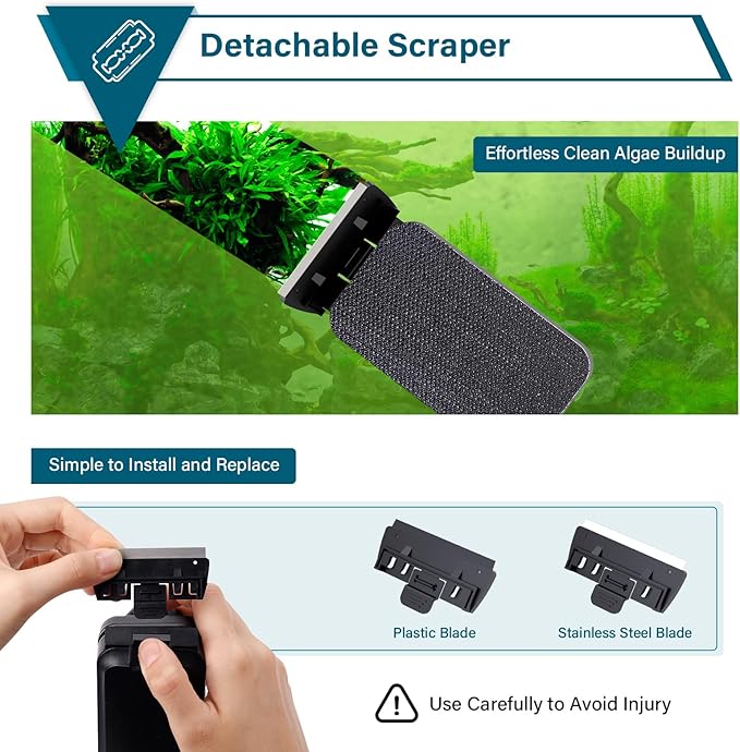 hygger Aquarium Magnetic Glass Clean Tool, Algae Scraper for Fish Tank Cleaning Magnet Floating Design Scrubbing Brush with Two Detachable Blade