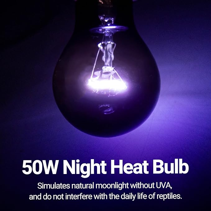 REPTI ZOO 2PCS Reptile Night Heat Lamp, 50W Moonlight Heat Bulb Infrared Heating Light Purple Reptile Heat Lamp Night Bulb for Bearded Dragon, Lizard, Snake, Turtle