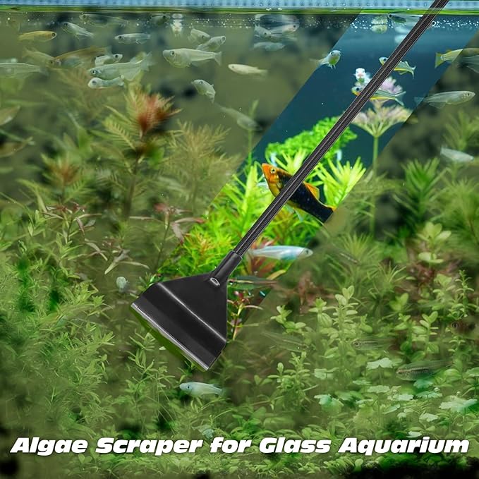 25.6inch Algae Scraper for Glass Aquariums Fish Tank Cleaner Tool with 10 Blades Aluminum Alloy Long Handle Tool-Less Installation